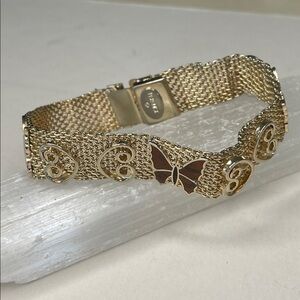 Vintage Paradise  Butterfly Mesh 1960's Enamel Butterfly Scroll Hearts Bracelet